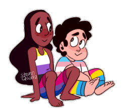 stevenquartz:someone called me disgusting for having this headcanon, so I drew it again.  trans/pan steven and nb/bi connie :3c