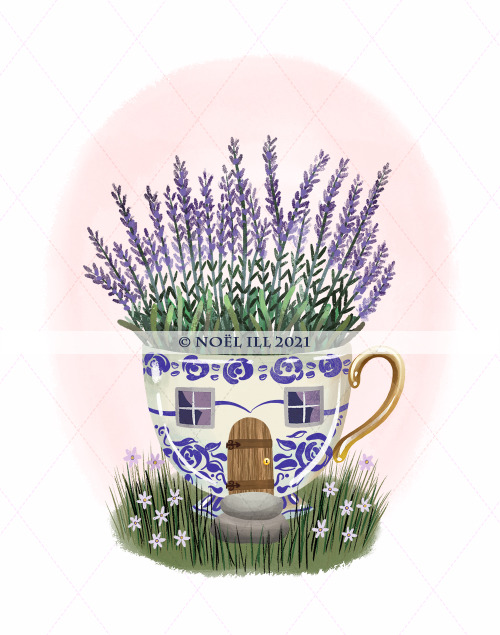 Lavender Teacup House Illustration for the month of January in the Magical Dwellings 2022 illus