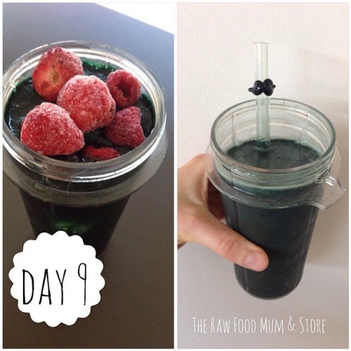 Day 9! Today I had spirulina ( I’m just loving spirulina at the moment) banana, coconut water, mixed berries! Simple but so refreshing and yummy! #greensmoothiechallenge #rawfoodmum