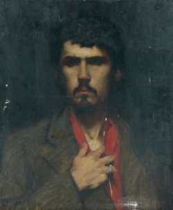 Attributed to Gustave Courtois (French, 1853-1923), Presumed self-portrait in red scarf. Oil on canvas, 55 x 46 cm.