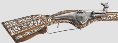An ornate wheel-lock musket originating from Teschen, Czech Republic, mid 17th century.