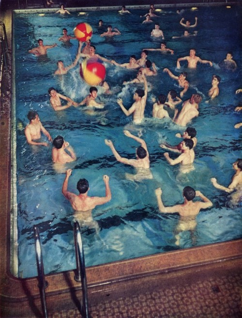 Vintage high school boys swim class