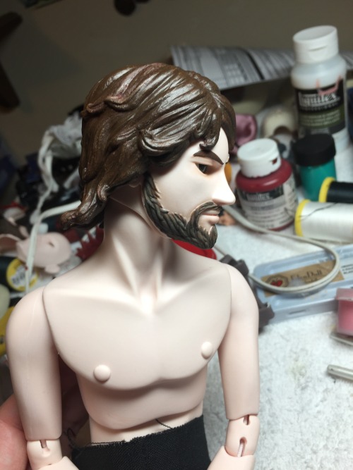 buffdolls: Beardy Steve gets some shaggy hair. It’s a Monster High wig I repainted. More amazi