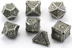 darkelfdice:  Roll up for the Magical Mythical Tour! Mythical metal dice are back in stock.