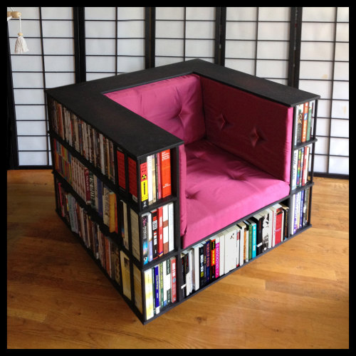 wickedclothes:Luxury Bookcase ChairKeep your books close so that you never have to leave your chair 