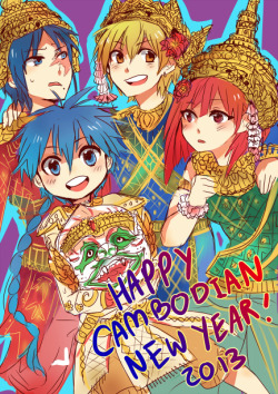 chimelon:  Magi characters in traditional Khmer clothing for Cambodian New Year! I keep telling myself every year to draw something decent for this day, then I remember how hard it is to draw this clothing ;aklsdjf