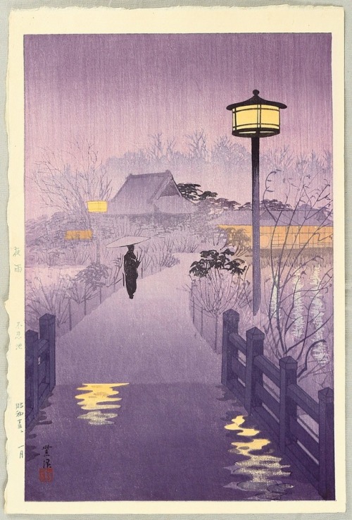 wonderlartcafe:Artist: Kasamatsu Shiro Title:Evening Rain, Shinobazu Pond Date:1938