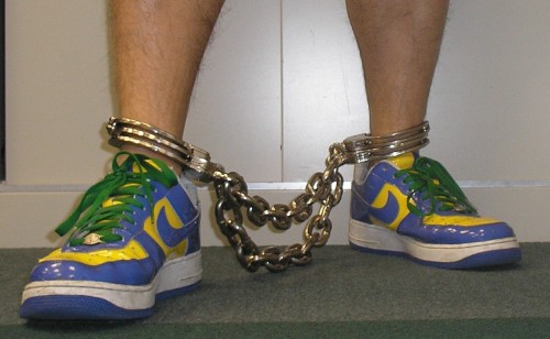 Porn Pics asiancuffs:  AF1 in double leg irons 
