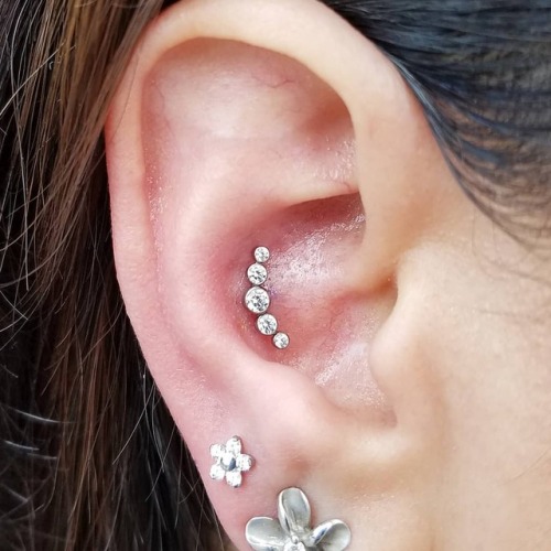 These tiny clusters are adorable for a number of different ear piercings. Fresh #conch with gem clus