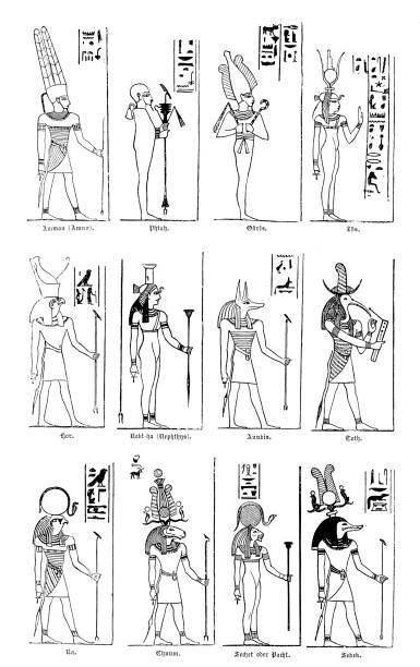 Ancient Egyptian gods and goddesses. Illustration for Weltgeschichte Fur Das Volk by Otto von Corvin