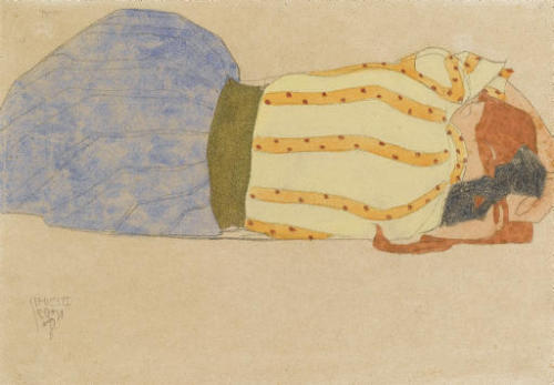 Egon Schiele, Liegendes Mädchen, 1908, gouache, watercolour and pencil on paper.