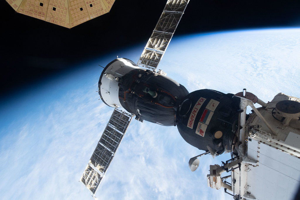 The Soyuz MS-18 crew ship docked to Rassvet by NASA Johnson