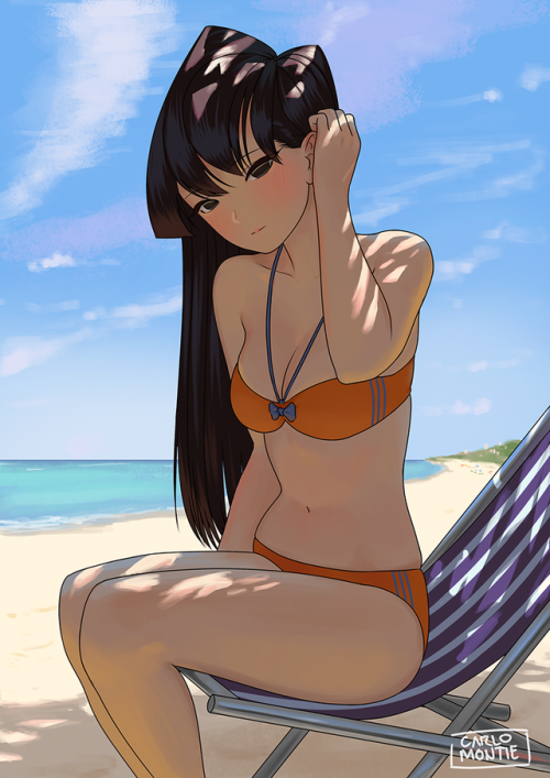 carlomontie: Komi-san on the beach. I really like how the author of Komi-san wa Komyushou Desu. draws the characters. It seems that it has a touch of western cartoon look to them that makes a lot of the characters look unique and distinguishable from