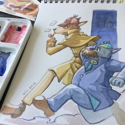 tiosketchpad:  Sherlock Hound ( 名探偵ホームズ)  Featuring Sherlock and Watson. Currently a study to see if it was possible to get their colours right. I’m considering of re-creating this on a bigger canvas, so that I can add Professor Moriarty