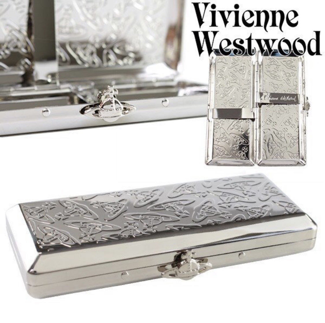 Vivienne Westwood Cigarette Case metal slim Silver Orb Tabaco Case NEW  /ShopBag