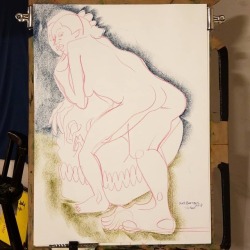 Figure Drawing!  Stabilo 3-In-1 And Colored Graphite On Paper Approx 22X30&Amp;Quot;