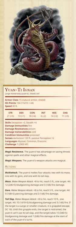 Yuan-Ti IgnanLarge monstrosity (yuan-ti), chaotic evilArmor Class 15 (natural armor, shield)Hit Poin