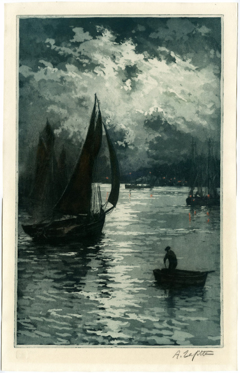 Untitled ,Nocturnal marine scene   -   Alphonse Lafitte, 1912.French,1872-1936Aquatint on wove paper