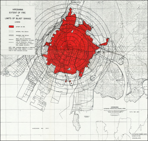 A map showing the extent of fire and structural damage in the aftermath of the nuclear strike on Hir