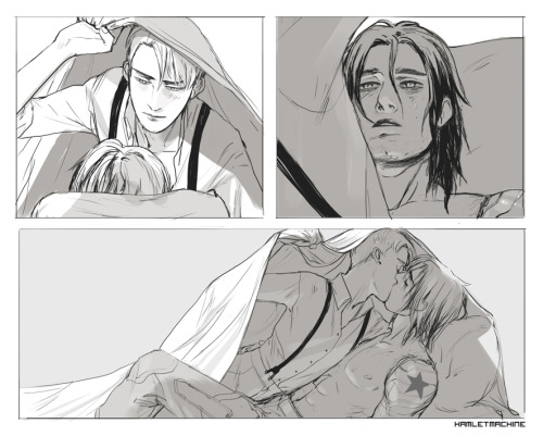 hamletmachine:Pre-serum Steve x Winter Soldier Bucky (Inspired by a scene in the amazing if the