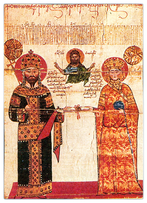 Alexius III of Trebizond and wife Theodora Kantakouzene from the Imperial chrysobull of Alexios III 