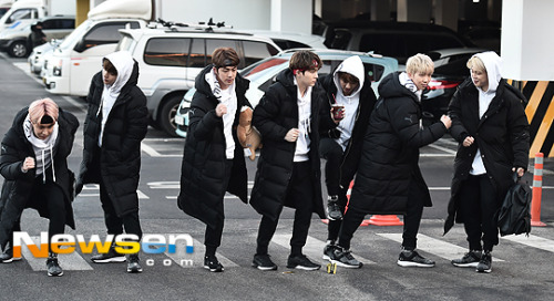 fyeahbangtaned: Bangtan on their way to filming for ISAC Lunar New Year Special 2017