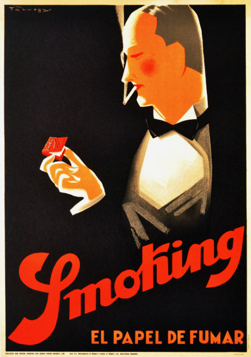 Francesco Fabregas, smoking poster for cigarette papers, 1930. Spain. Via 1stdibs