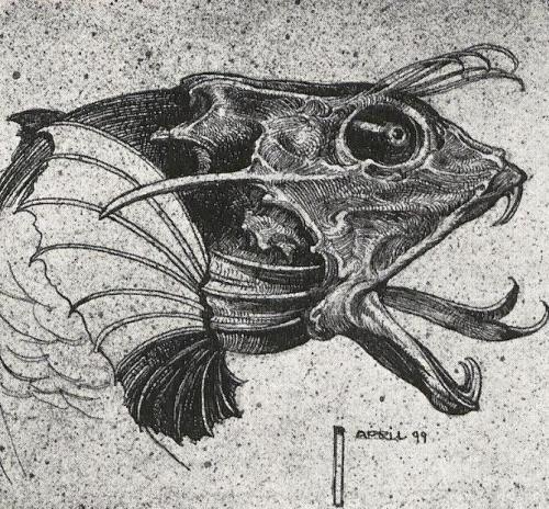 vertigo1871:Paul Bürck, Fantastische Tier-Köpfe. Feder-Studie, 1899