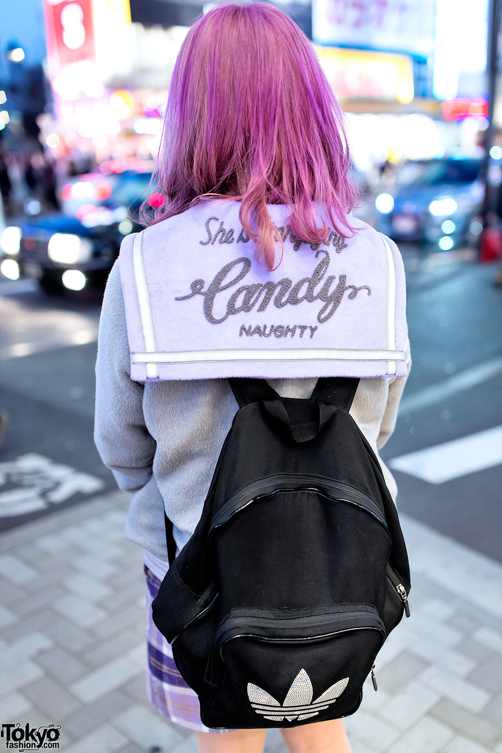 tokyo-fashion:  20-year-old Airi on the street in Harajuku w/ purple hair, pastel