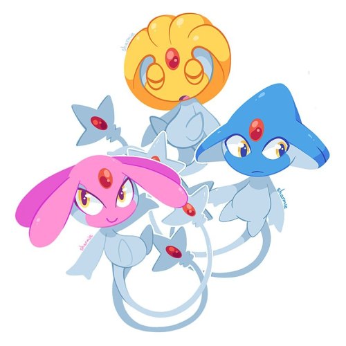 sharmieart: uxie, mesprit, and azelf! just in time for #PokemonDay ✨ . #pokemonbrilliantdiamond #pok