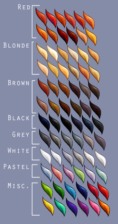 whyvoiceswhy: artist-refs: Hair colour swatches SUPREME by *Lizalot HOLY HECKIES THANK YOU FOR REBLO