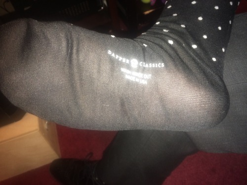 sniffingsocks:  isockittome:  grsx72:  New Dapper Classics OTCs, Black with grey dots after a day in my black wingtips! So hot! I love the look and feel of these socks!  Love those socks and the shoes.  WANNA SMELL’EM MAN!!!