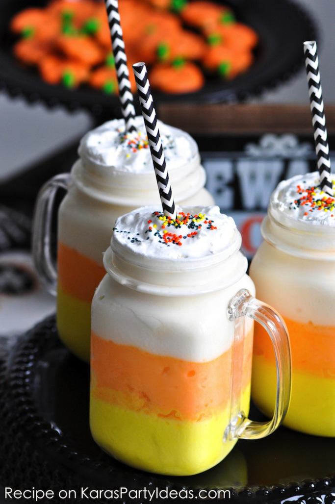 hauntingseason:  Candy Corn Milkshake Pumpkin Cupcakes Chocolate Dipped Marshmellows