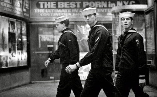 Three sailors in Times Square by Matt Weber, 1989