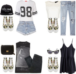 memi-fashion:  Miley inspired outfits with requested shoes by memi-fashion2 featuring lightweight pursesAllSaints loose shirt / Topshop top / Influence graphic shirt, ฮ / rag &amp; bone/JEAN straight jeans / Helmut Lang skinny jeans, 赙 / Levi’s