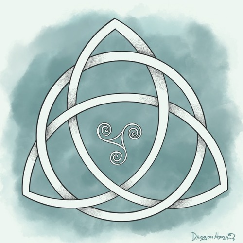 dragonharris: Inktober day 23: ancient. A triquetra knot with a triskele in the center. Both are sym