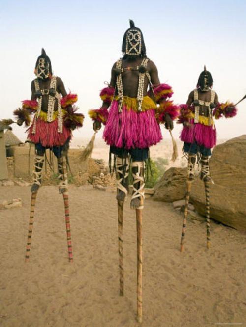 Dogon men in their ceremonial attire; Mali, West Africa