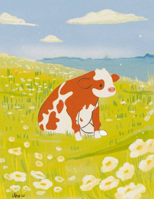 figdays:Sitting Cow Art Print //Chocolett