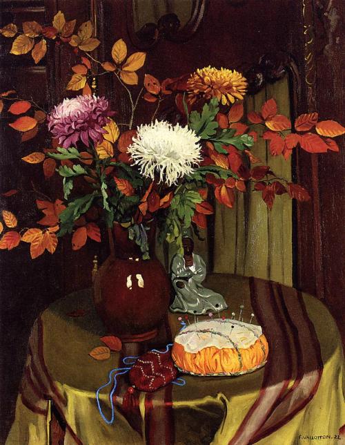 artist-vallotton: Chrysanthemums and Autumn Foliage, 1922, Felix Vallotton Medium: oil,canvas