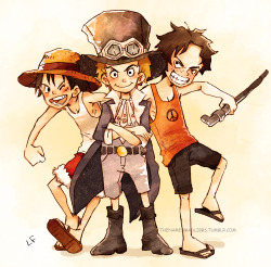 thenamesmadlibbs:  Sabo Ace and Luffy! One