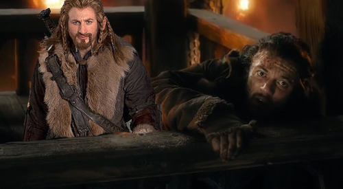 breathingsboring: royal-nephews:  I think the whole Hobbit fandom is so done with the lack of Fili at this point that we should just start photoshopping him everywhere  oh no! how are fili and bard gonna get out of this one?!  awwww what a sweet moment