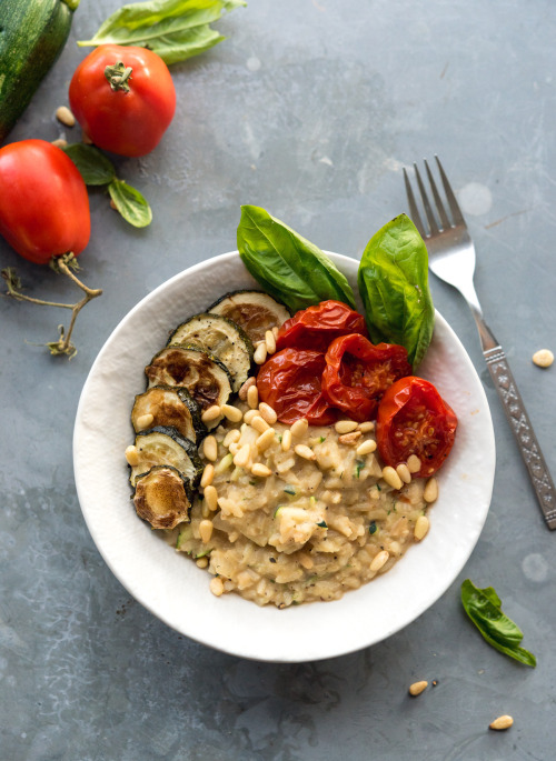 yackattack: Zucchini Risotto topped with pine nuts + roasted zucchini and tomatoesPin it