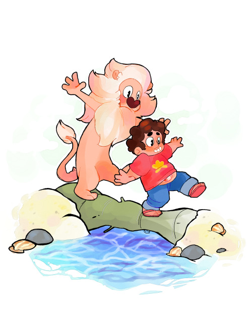 crovvnart:  steven universe print for fanime! steven and his lion always reminded me of calvin and hobbes, so i really wanted to do something to incorporate that. 