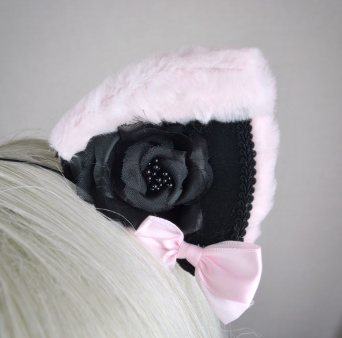 kitten-sightings:  Pink and Black Rose New Style Cat Ears ษ.00Available for VIP pre-release and if not reserved by a VIP member, this will be available in the KittenSightings store on 05.12.15!If you would like to reserve this item, simply reply or