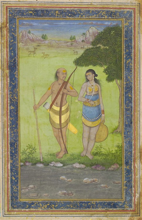 medievalpoc: Anonymous Mughal Artist, after de Bry, after White A Hunter and his Wife India (c. 1620