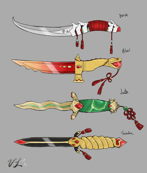 Some dagger designs for Vix, necromancy/chinese inspired