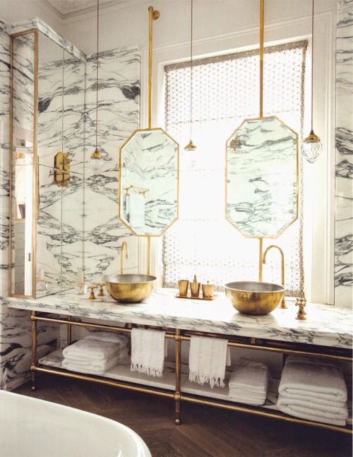 {This bathroom designed by Maddox Creative, is on the cover of the May 2014 issue of World of Interi