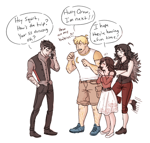 polyparents and uncle qrow checking up on the girls(roadtrip!au)