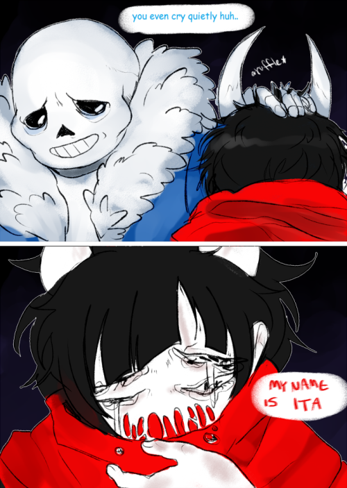 it-a:  even spending a long amount of time in the underground with everyone, I never spoke my name until that point this took FOREVER but yeah a comic about my monstersona and sans have a bit of a bonding moment 