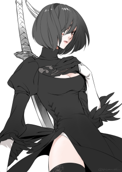 shira-aot:  Mikasa in 2B’s outfit (NieR